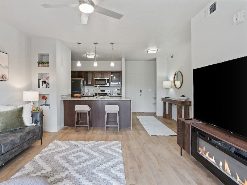 Living Room with Ceiling Fan | Wilmington Flats