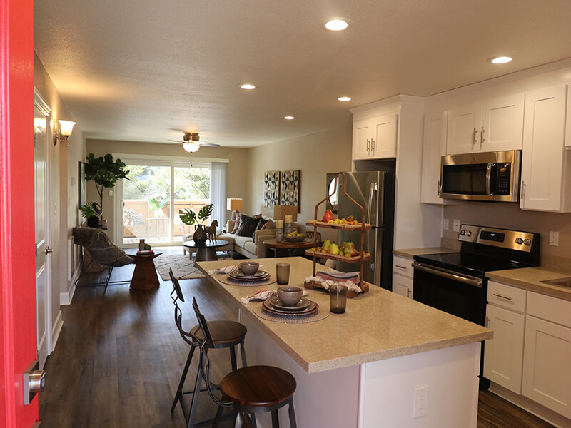 Staged Kitchen with Counter and Appliances | Pentagon