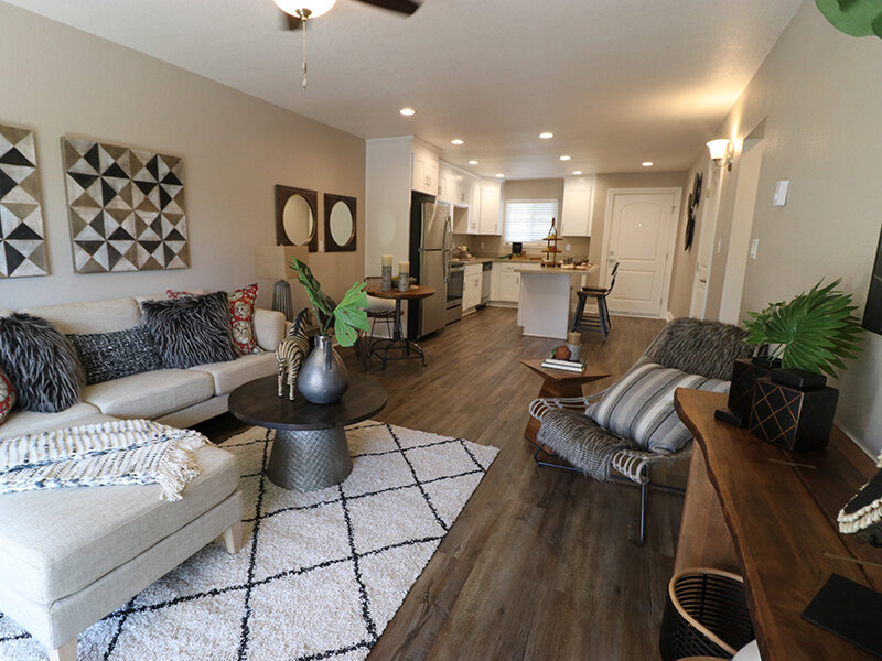 Staged Living Room Area with Rug and Wall Art | Pentagon