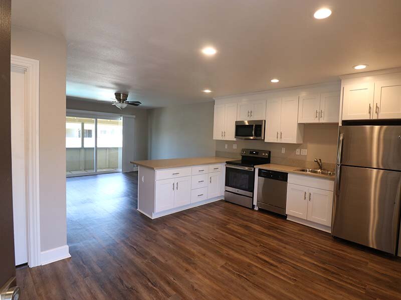 Kitchen with Wood Flooring | Fremont Arms