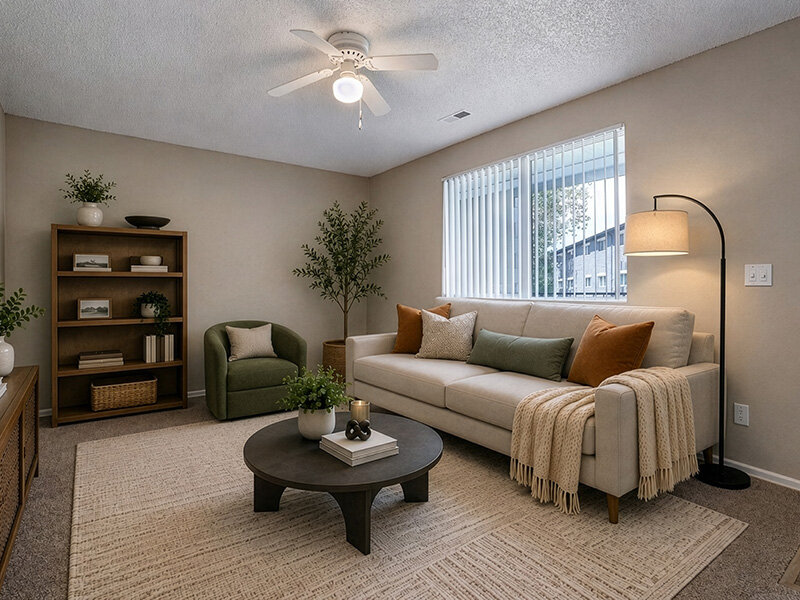 Virtual Staged Living Room with Ceiling Fan | Sienna Place