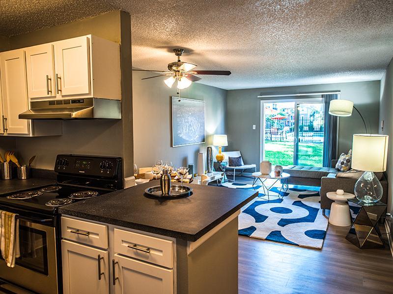Kitchen & Living Room | Cedar Run Apartments