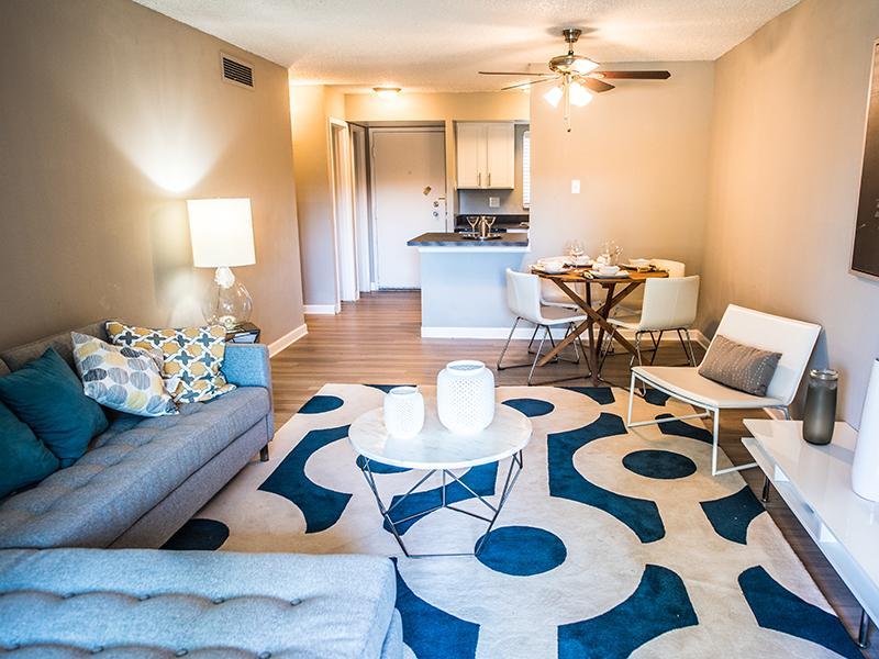 Living Room & Kitchen | 1 Bedroom Cedar Run Apartments