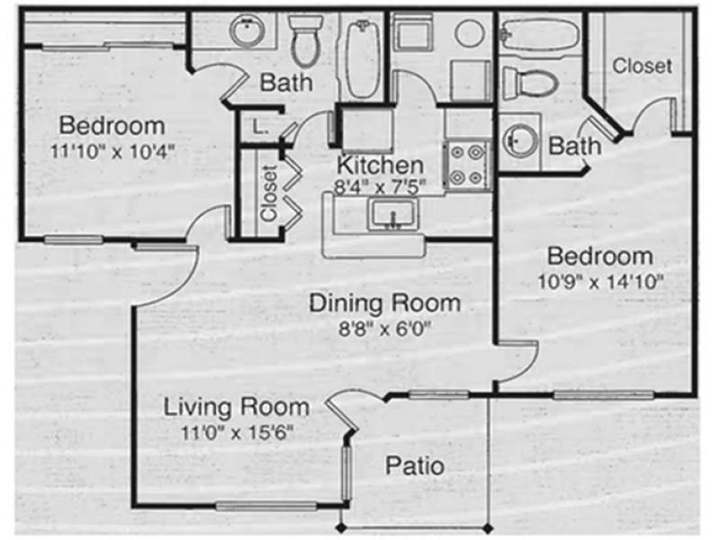Cypress Springs Apartments Floor Plan 2x2D