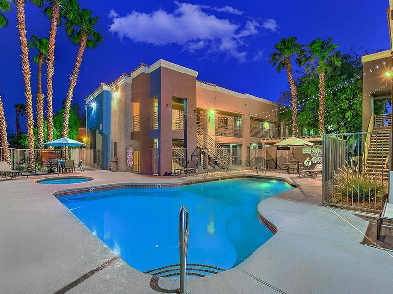 Pool and Hot Tub at Night | Boulder Palms Senior Apts in Las Vegas, NV