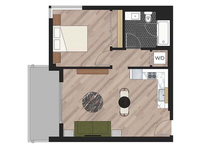1x1D floor plan at The Kodo in Los Angeles, CA