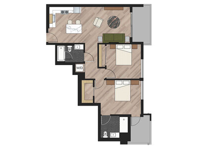 2x2B floor plan at The Kodo in Los Angeles, CA