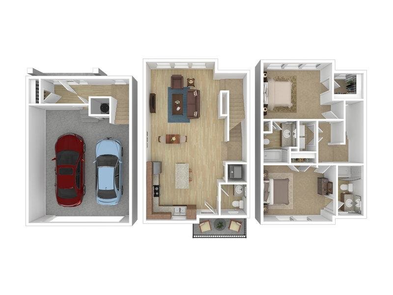 Current by Lotus Apartments Floor Plan 2 Bedroom 2.5 Bath A