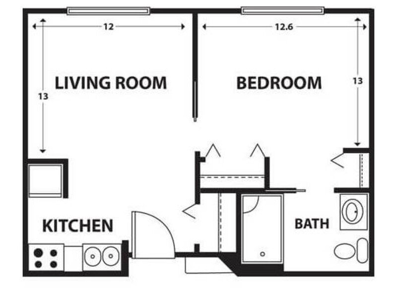 1x1B Floorplan at River Run Senior