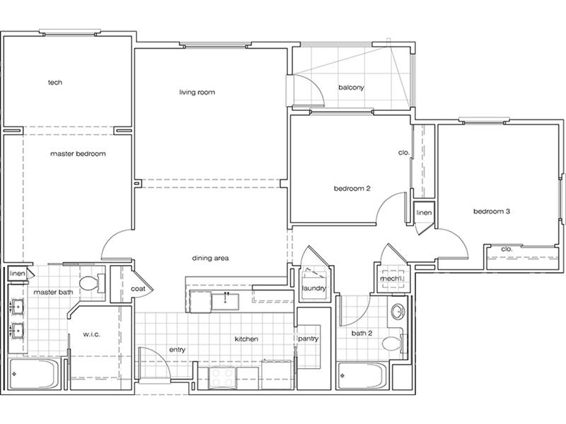 The Renaissance at City Center Apartments Floor Plan 3Bedroom2BathroomB
