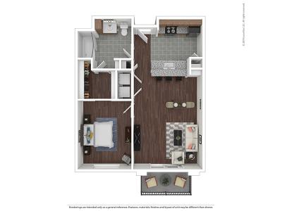 1 Bedroom 1 Bathroom B floor plan at @2100 in Salt Lake City, UT