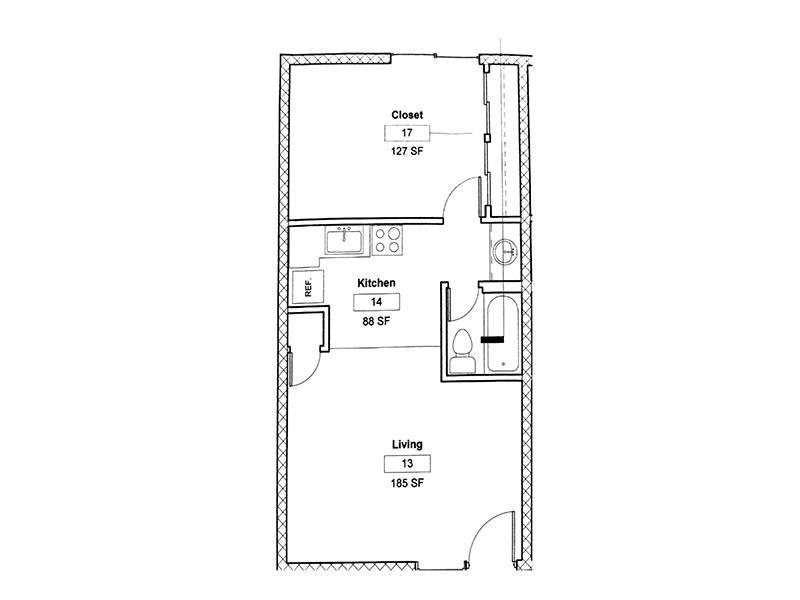 1 Bedroom 1 Bath Floorplan at Arcos Phoenix