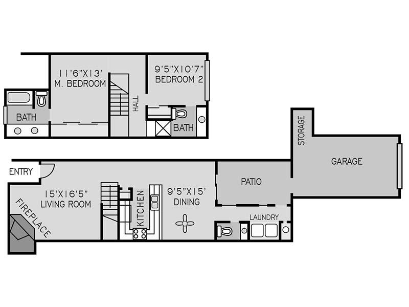 The Springs Apartments Floor Plan 2 BEDROOM TOWNHOUSE B
