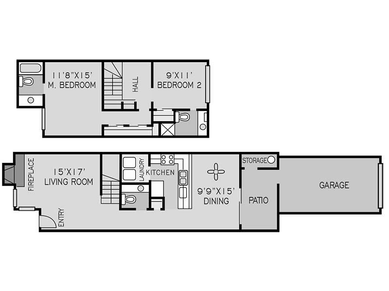 The Springs Apartments Floor Plan 2 BEDROOM TOWNHOUSE D