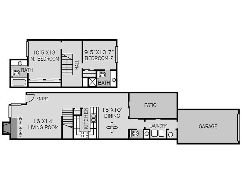 The Springs Apartments Floor Plan 2 BEDROOM TOWNHOUSE E