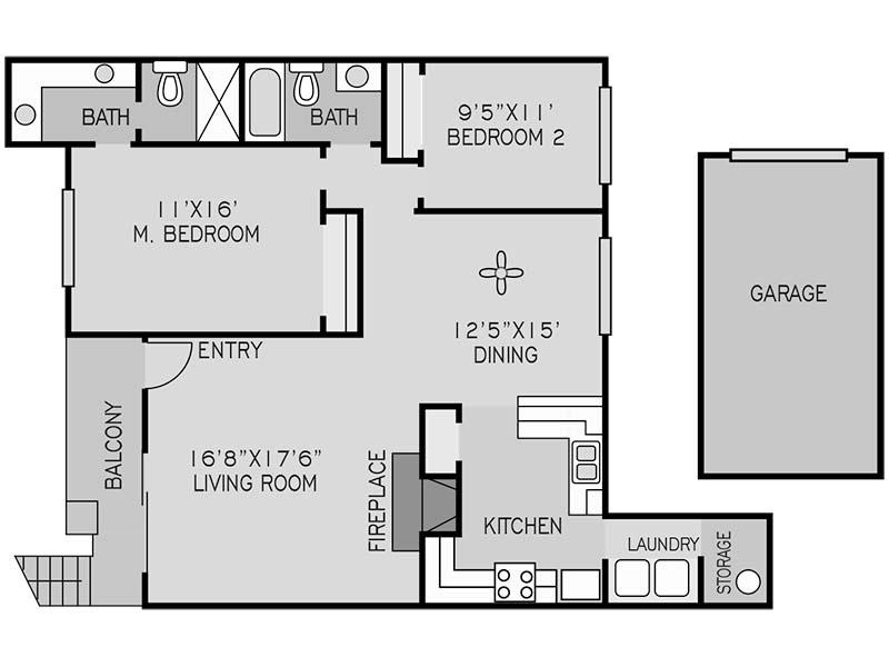 The Springs Apartments Floor Plan 2 BEDROOM UPSTAIRS K