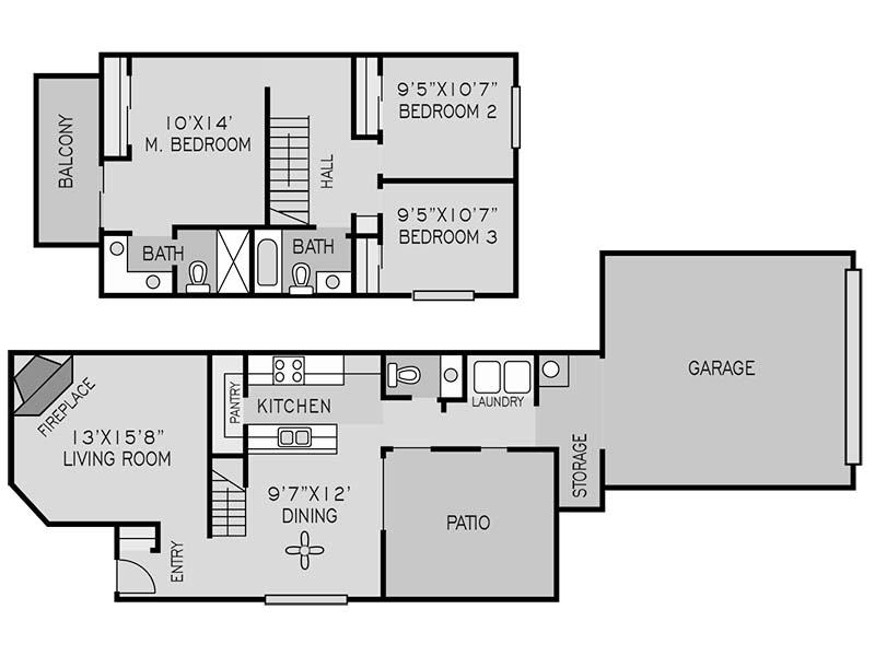 The Springs Apartments Floor Plan 3 BEDROOM TOWNHOUSE A