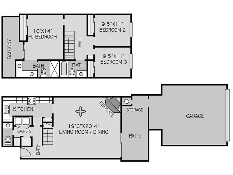 The Springs Apartments Floor Plan 3 BEDROOM TOWNHOUSE C