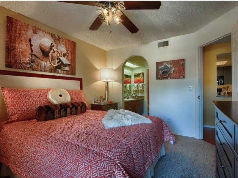 Bedroom with Ceiling Fan | Casa Santa Fe Aps in Scottsdale, AZ