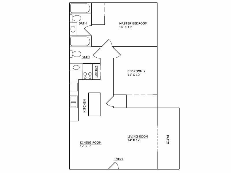 454 West Brown Apartments Floor Plan 2 Bedroom 2 Bathroom