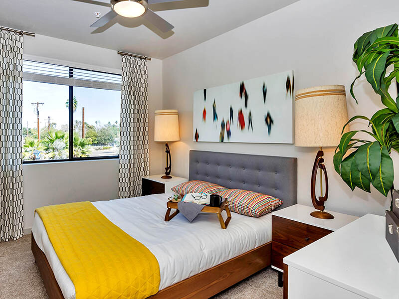 Bedroom with Ceiling Fan | The Curve at Melrose Apartments in Phoenix, AZ