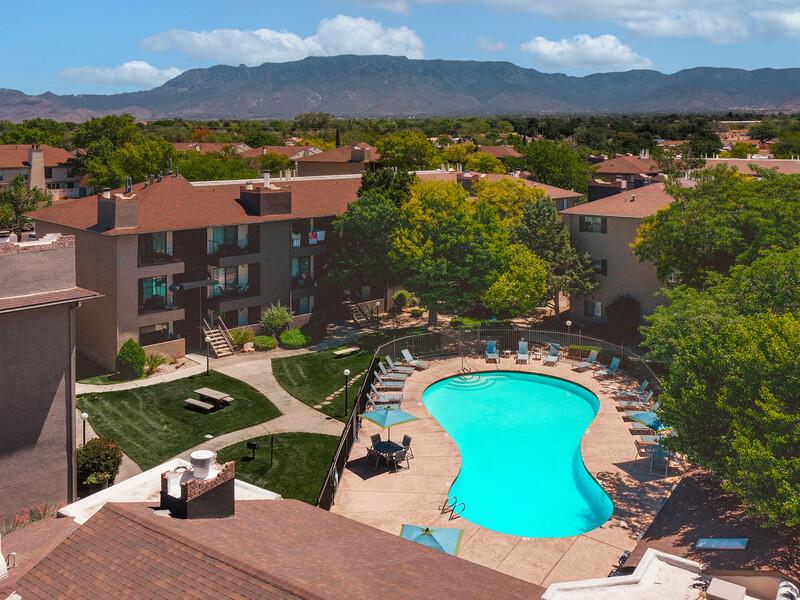 Pool - Aerial View | Candlelight Square Apartments in Albuquerque, NM