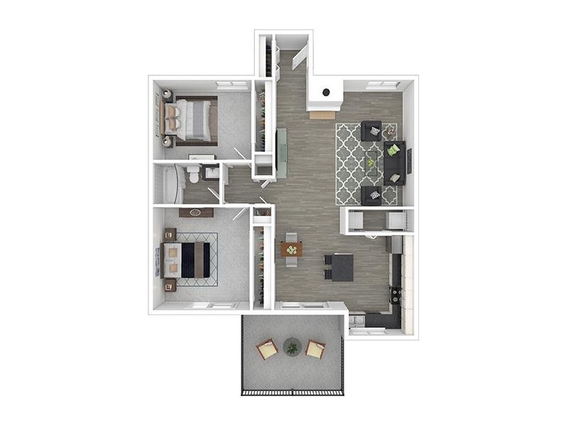 2 Bed 1 Bath floor plan