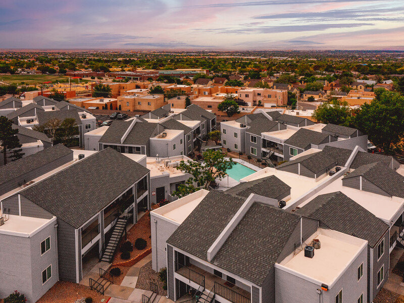 Pool - Aerial View | Villa Serena Apartments in Albuquerque, NM