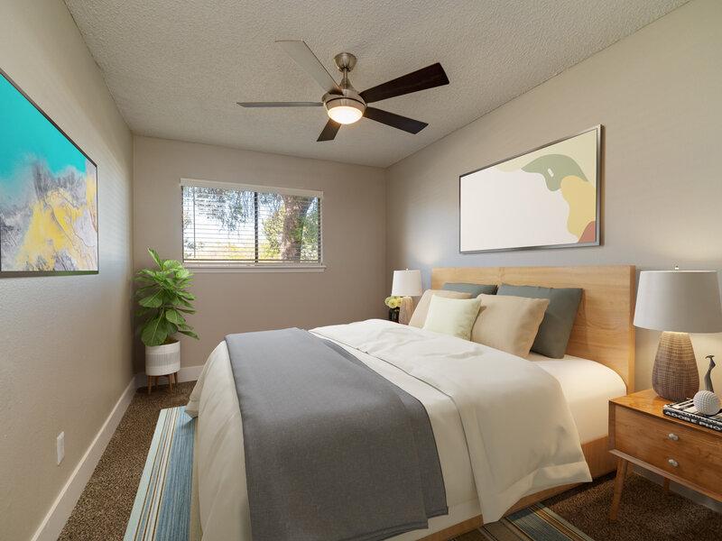 Bedroom with a Ceiling Fan | Tesota Four Hills Apartments in Albuquerque, NM