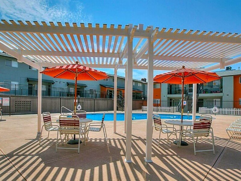 Poolside Seating | Chelsea Village Apartments in Albuquerque, NM