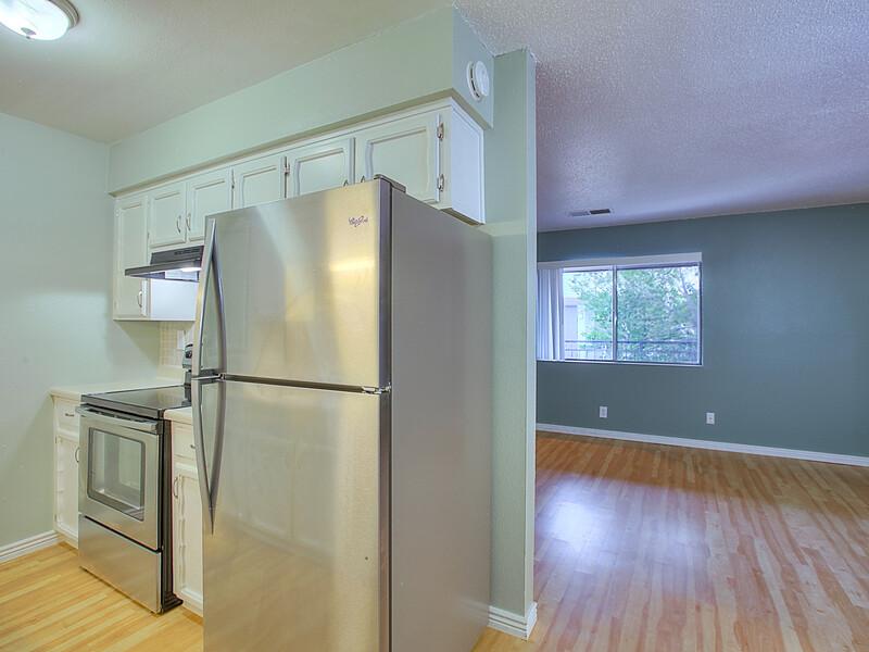 Kitchen and Living Room | Chelsea Village Apartments in Albuquerque, NM