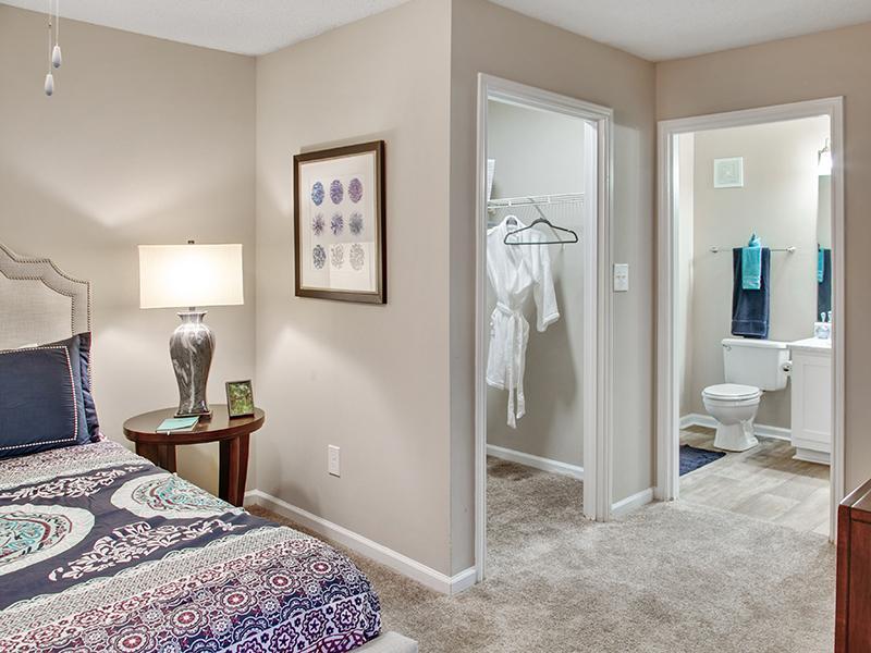Bedroom Closet and Bathroom | Inverness Lakes Apartments in Mobile, AL