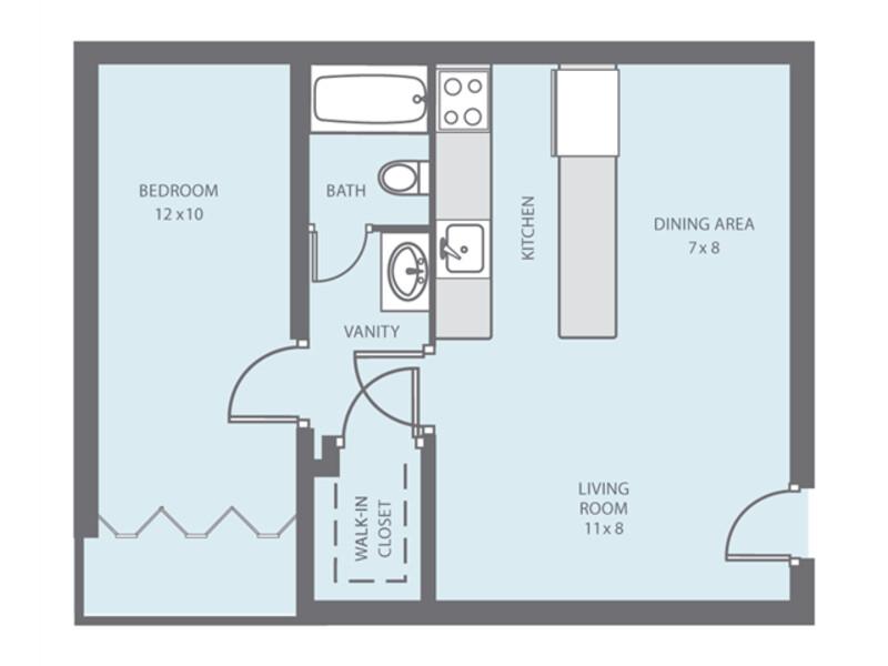 1 Bed 1 Bath Floorplan at Emerson Park Apartment Homes