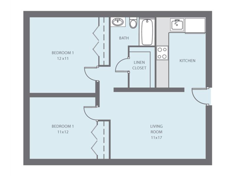 2 Bed 1 Bath Floorplan at Emerson Park Apartment Homes