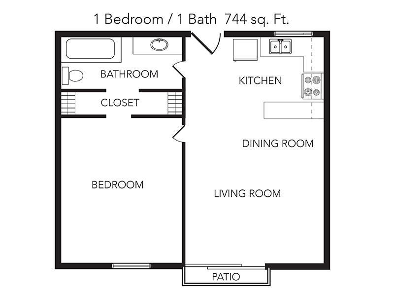 The View on the River Apartments Floor Plan 1 Bedroom 1 Bathroom