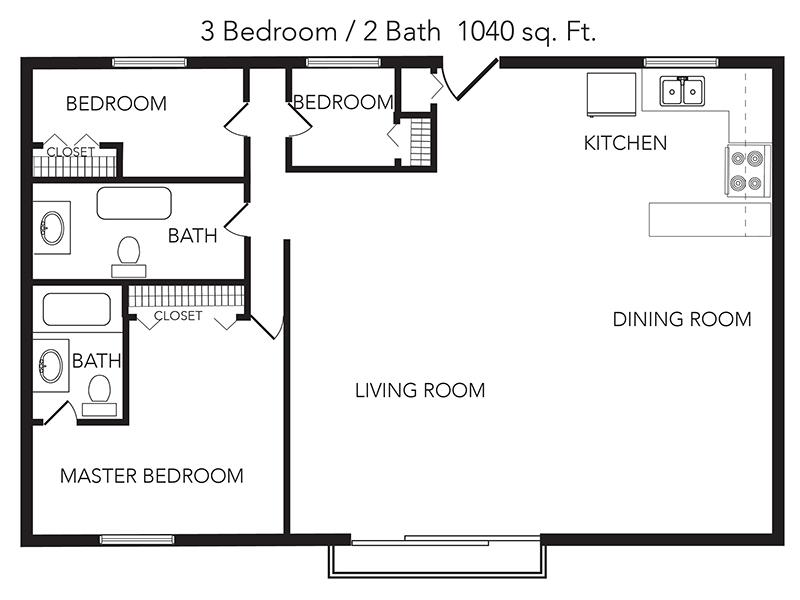 The View on the River Apartments Floor Plan 3 Bedroom 2 Bathroom