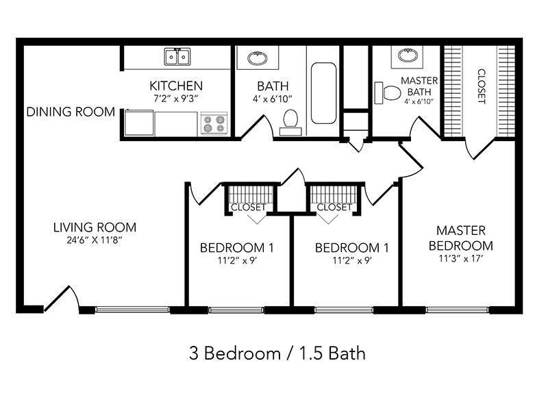View floor plan image of 3 Bedroom 2 Bathroom apartment available now