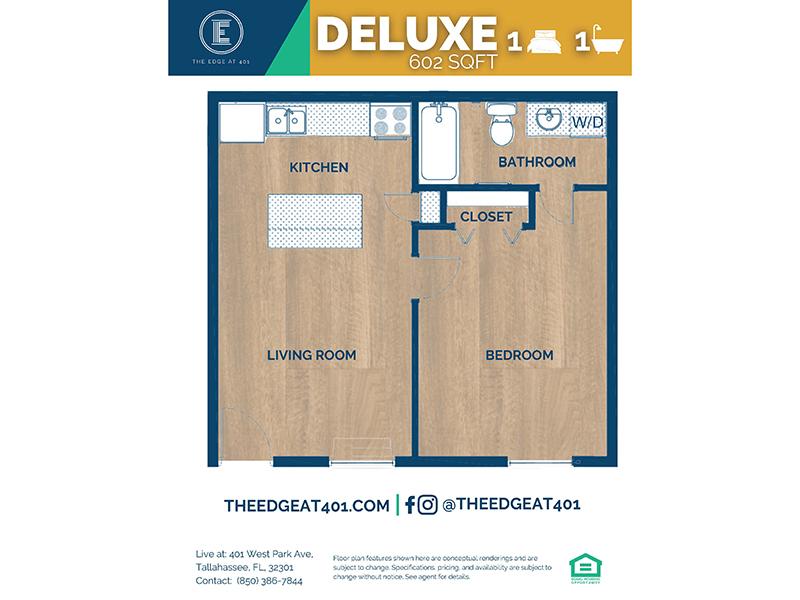 The Edge @ 401 Apartments Floor Plan 1 Bedroom 1 Bathroom Deluxe