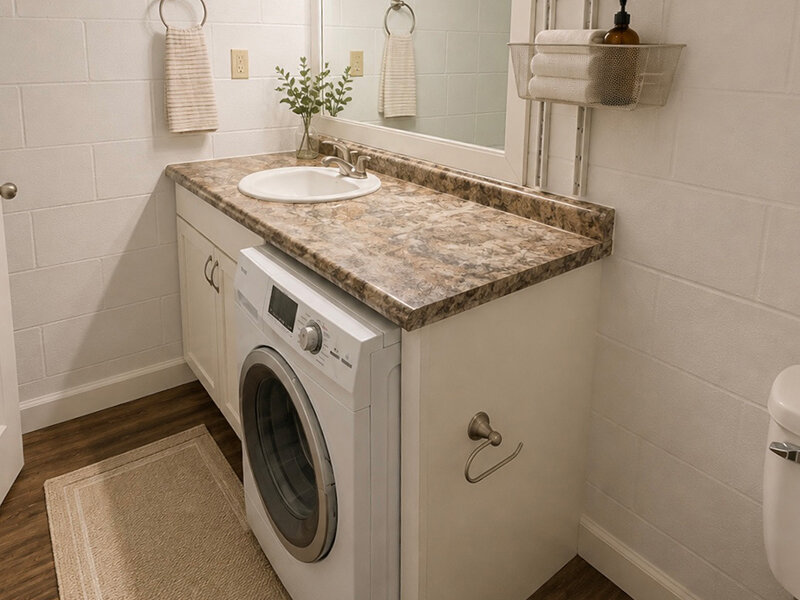 Washer/Dryer in Bathroom with Mirro | The Edge @ 401