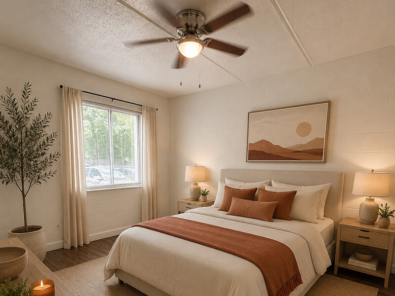 Bedroom with Ceiling Light/Fan and Window | The Edge @ 401