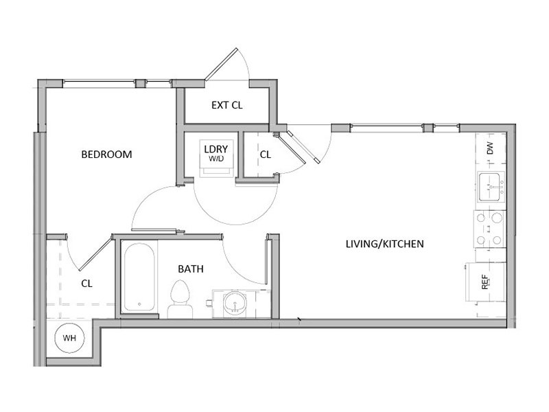 1x1A Floorplan at Ash & River