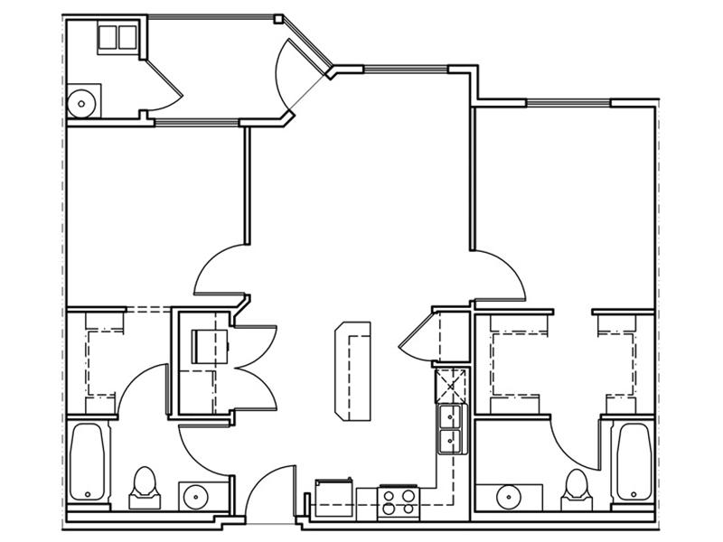 2 Bedroom 895 sqft.