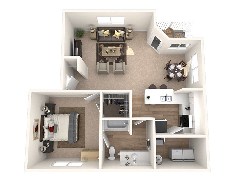 1B1B floor plan at Creekside Village Apartment Homes