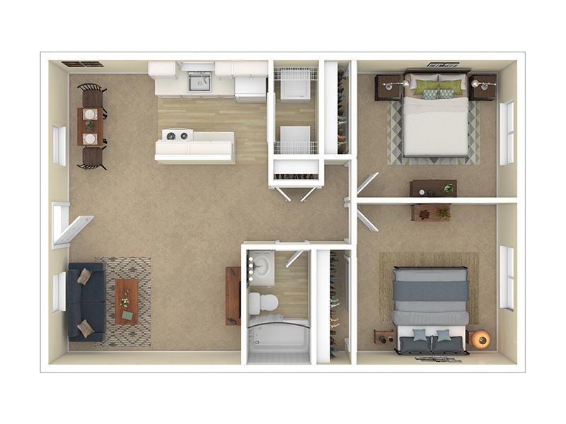 The Pointe at Fort Union Apartments Floor Plan 2 Bedroom 1 Bath - Large