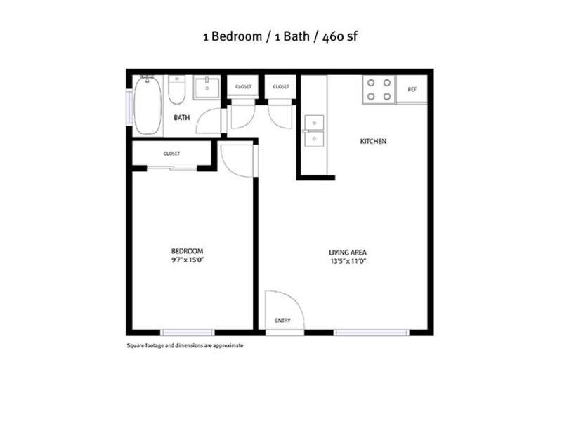 Powderhorn Apartments Floor Plan 1 Bedroom 1 Bathroom 460sqft