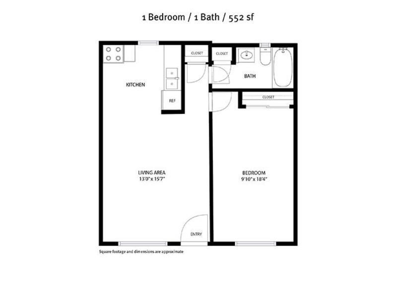 Powderhorn Apartments Floor Plan 1 Bedroom 1 Bathroom 552sqft