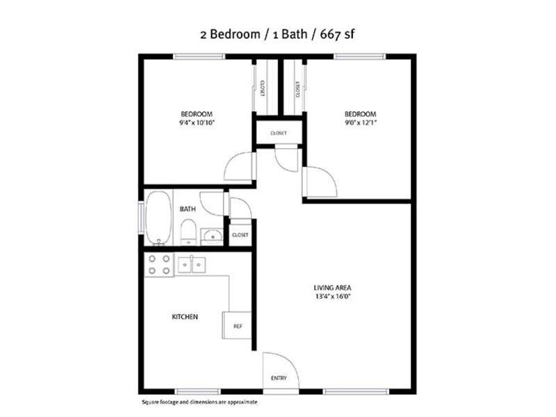 Powderhorn Apartments Floor Plan 2 Bedroom 1 Bathroom 667sqft