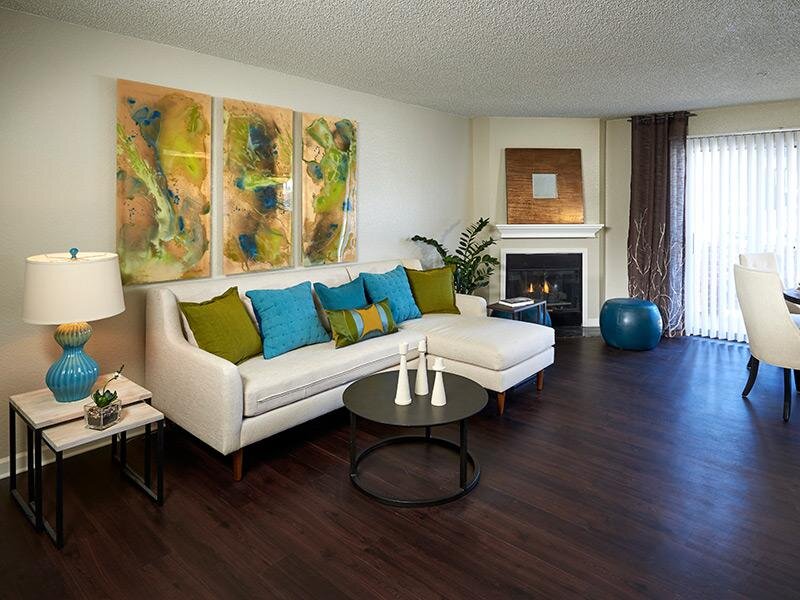 Living Room with Fireplace | Arapahoe Club Apartments in Denver, UT