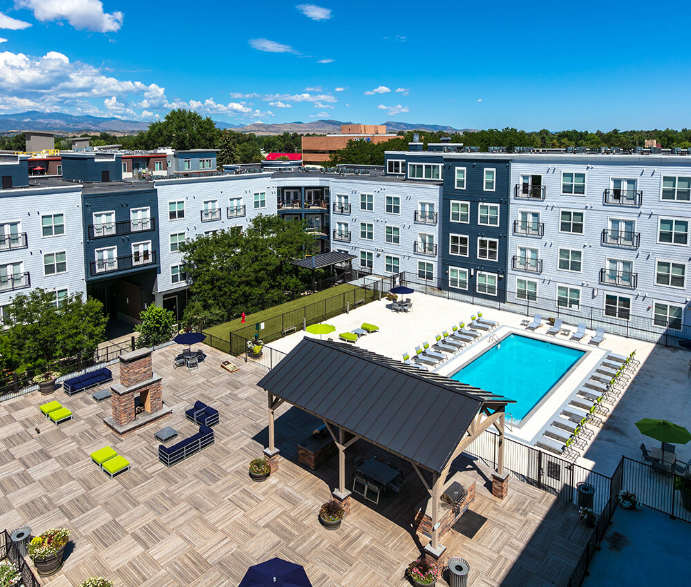 Aerial View of Pool and Picnic Area | Lincoln Place