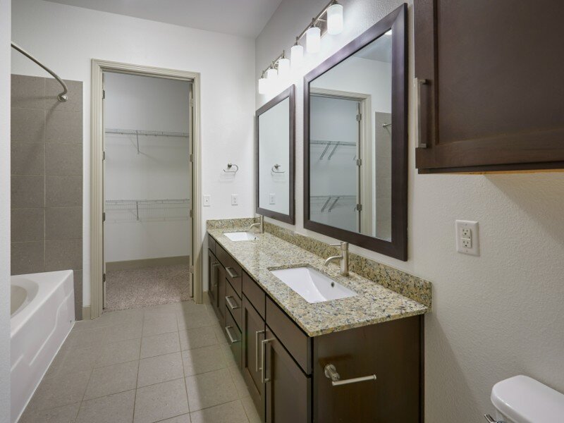 Bathroom with Dual Sinks | Helios Apartments